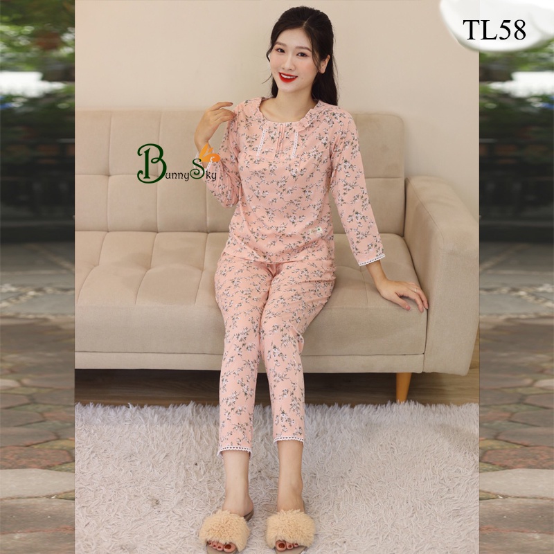 [Bunnysky] Đồ bộ mặc nhà, sau sinh quần áo thu đông dành cho nữ họa tiết hoa nhí