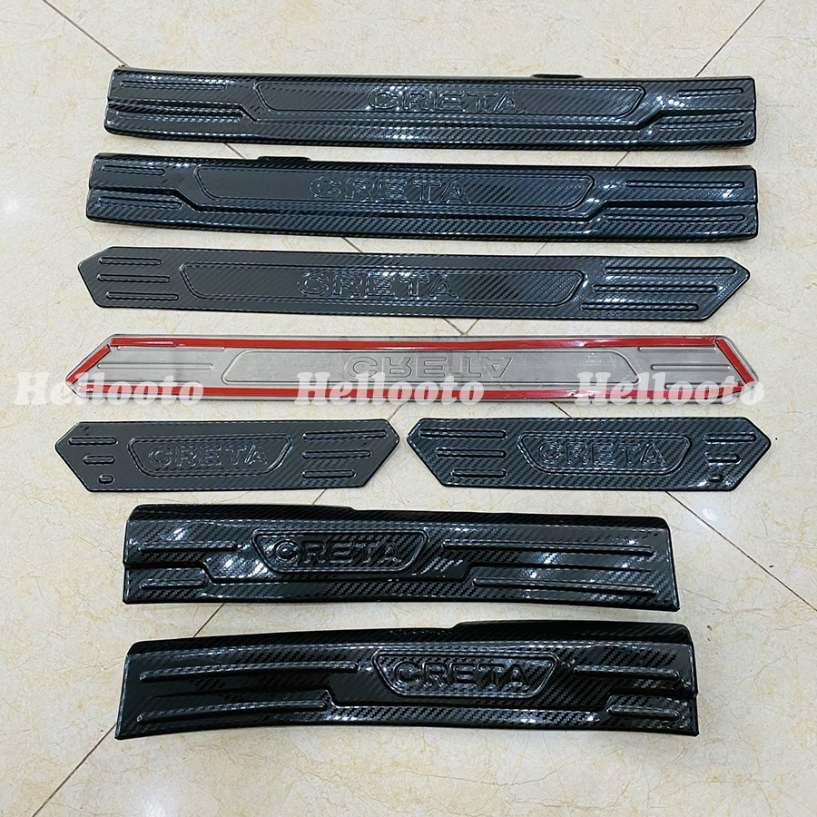 Ốp bậc cửa, nẹp cửa xe Creta 2021 2022 2023 Mẫu CARBON Cao Cấp + tặng keo trợ dính trang trí chống xước bậc cửa xe