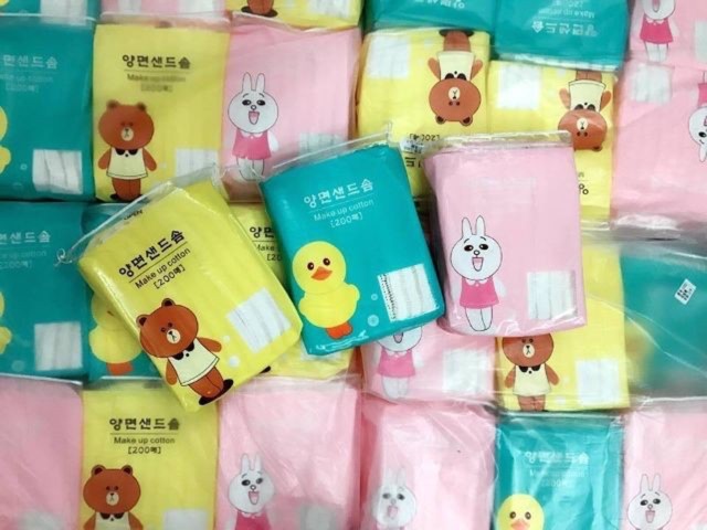 Gòn tẩy trang cotton gấu-vịt-thỏ Hàn Quốc 200 miếng