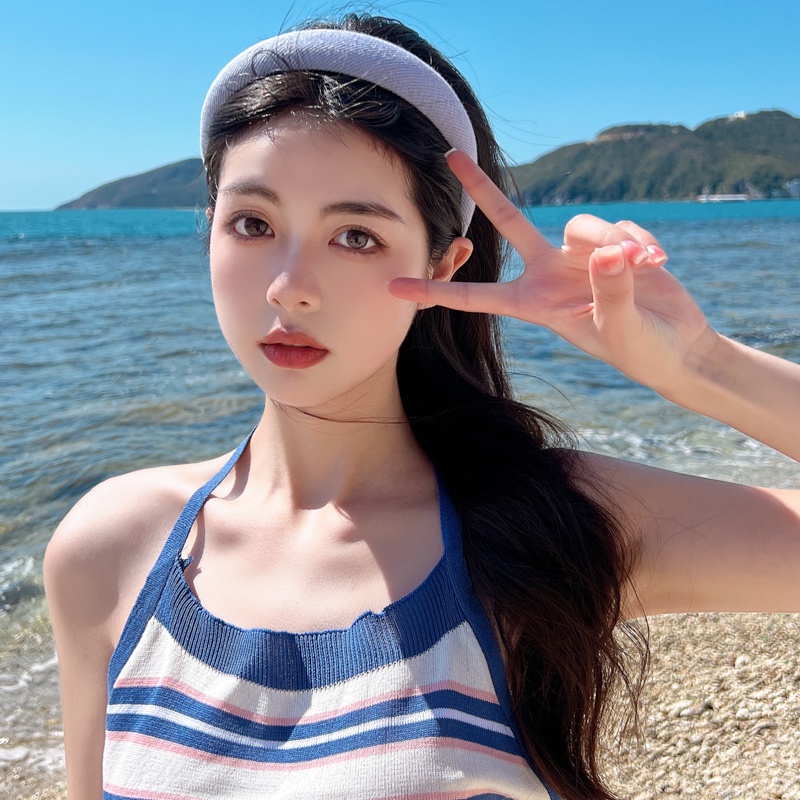 Băng Đô Cài Tóc Đính Hoa Màu Xanh Dương Thời Trang Hàn Quốc Xinh Xắn Cho Nữ