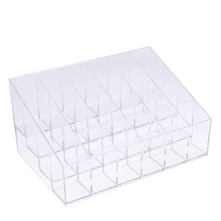 Khay Đựng Son 24 Ô Trong Suốt, Khay Đựng Son Và Mỹ Phẩm Loại Nhỏ Cùng Cọ Trang Điểm Chất Liệu Mica