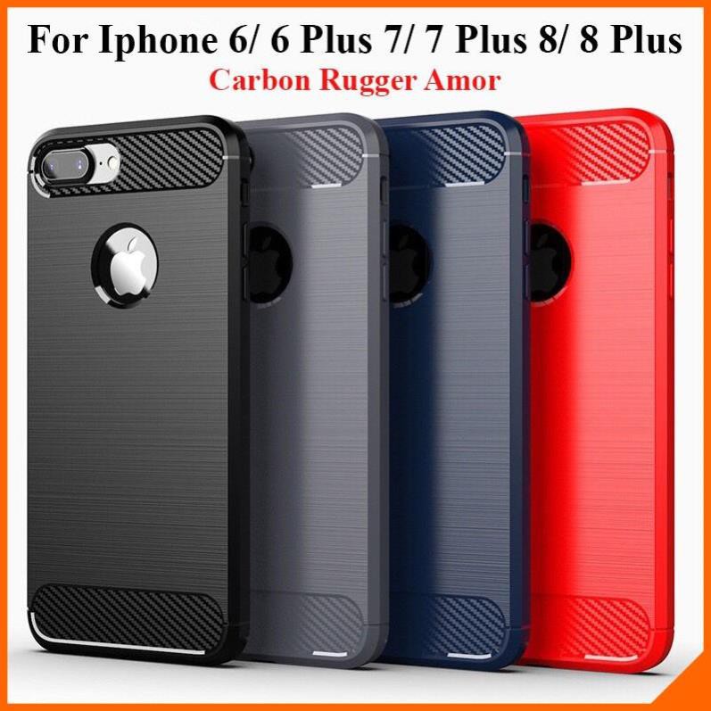 Ốp lưng dẻo Iphone 6/ 6 Plus 7/ 7 Plus 8/ 8 Plus vân sợi cacbon chống sốc Rugger Amor