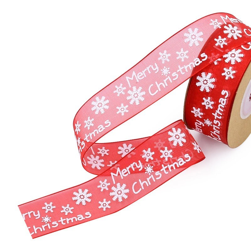 Cuộn dây ruy băng màu đỏ dài 10m kích thước 25mm dùng trang trí giáng sinh