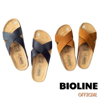 Dép đế bằng quai chéo Bioline đế trấu da bò thật dành cho nam nữ mã BO3
