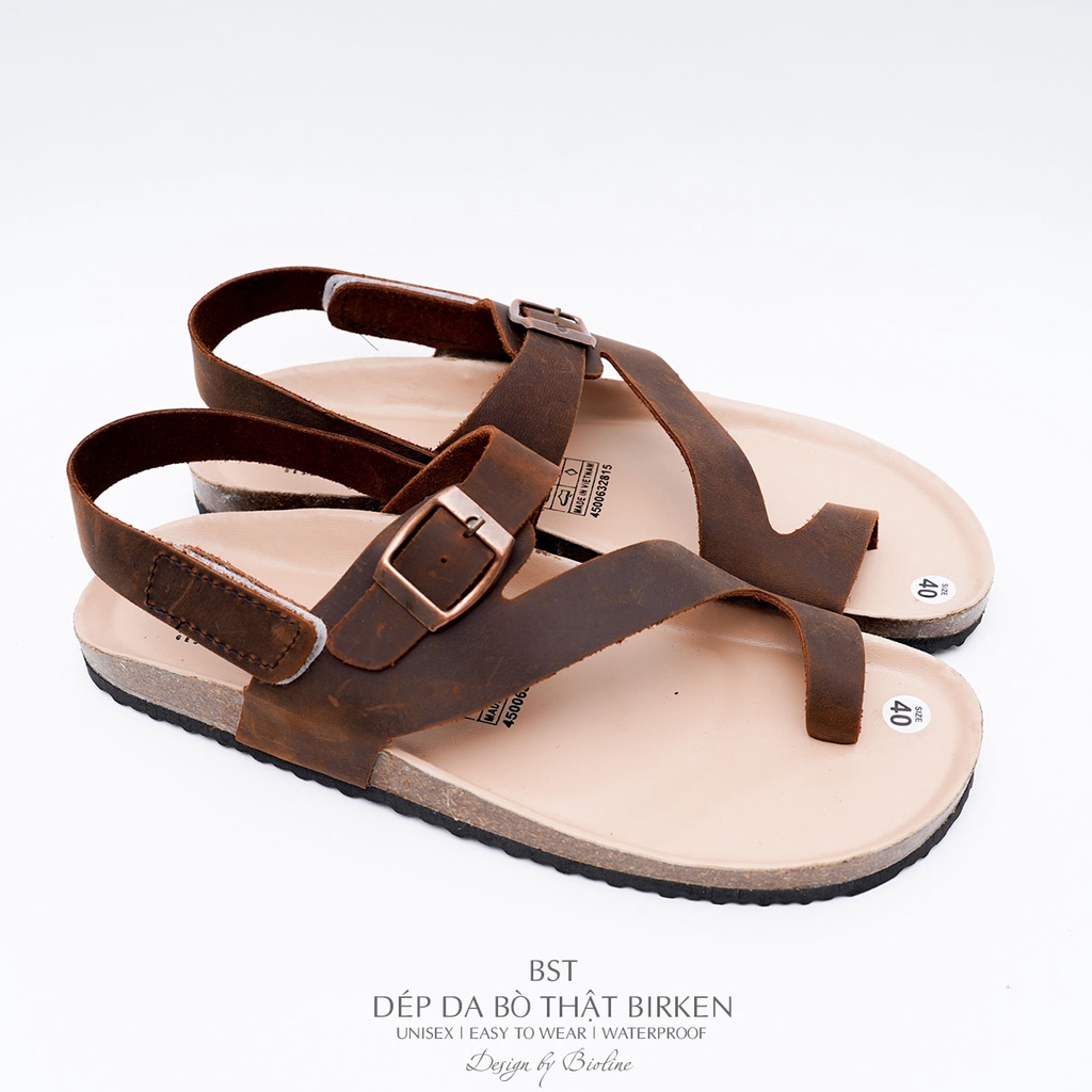 DK20-LÓT CHỐNG NƯỚC-Giày sandal đế trấu Birken da bò thật nam nữ, dép xăng đan công sở, dép đế trấu Bioline