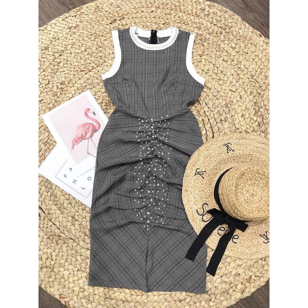 (ảnh thật ở cuối) Đầm kẻ sọc TK kết ngọc - D268