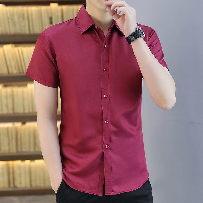 Áo sơ mi nam công sở tay ngắn, Áo sơ mi công sở màu trơn mùa hè mỏng, nút thuận tiện, vải làm mới
