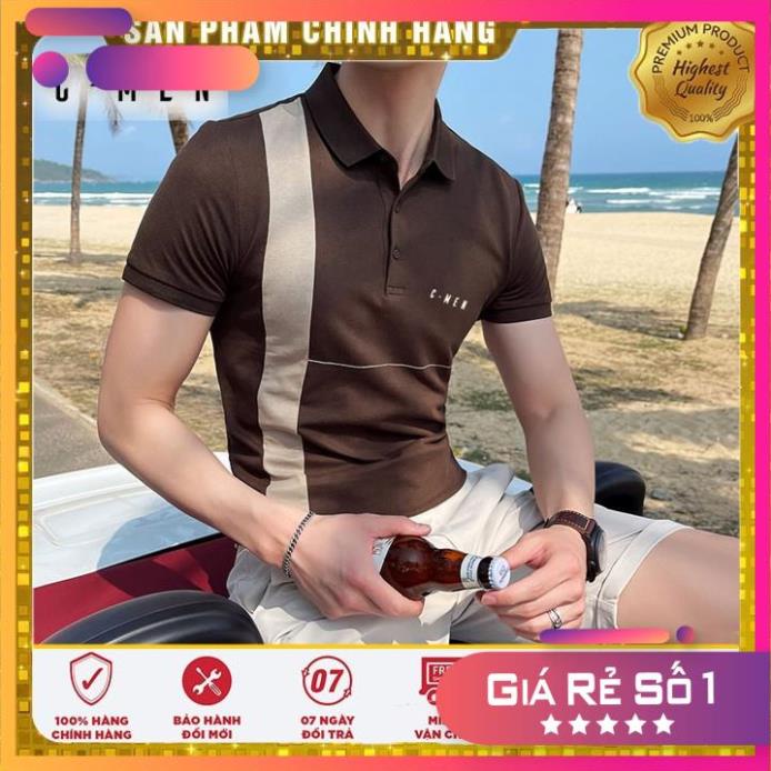 áo phông nam cổ bẻ, Áo Polo, áo phông nam cổ bẻ ngắn tay phối kẻ dọc thân áo C Men cotton cao cấp