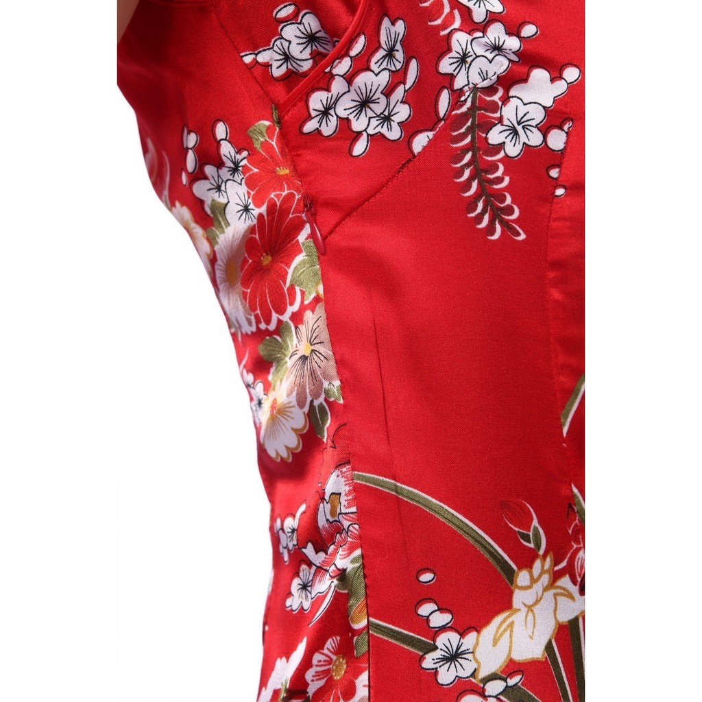 Sườn xám tay ngắn phong cách Trung Hoa truyền thống với họa tiết hoa duyên dáng cho nữ | BigBuy360 - bigbuy360.vn