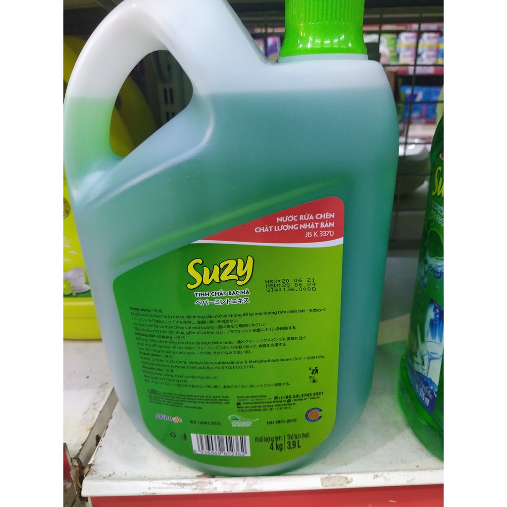 Nước rửa chén, bát Suzy bạc hà, nước biển Nhật bản 4kg (hàng do Lan Chi Mart phân phối)
