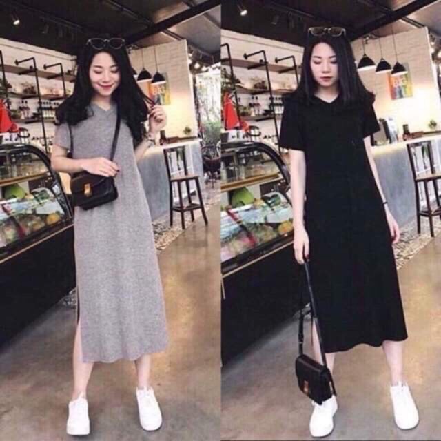 Váy suông basic cổ tym dáng dài chất cotton