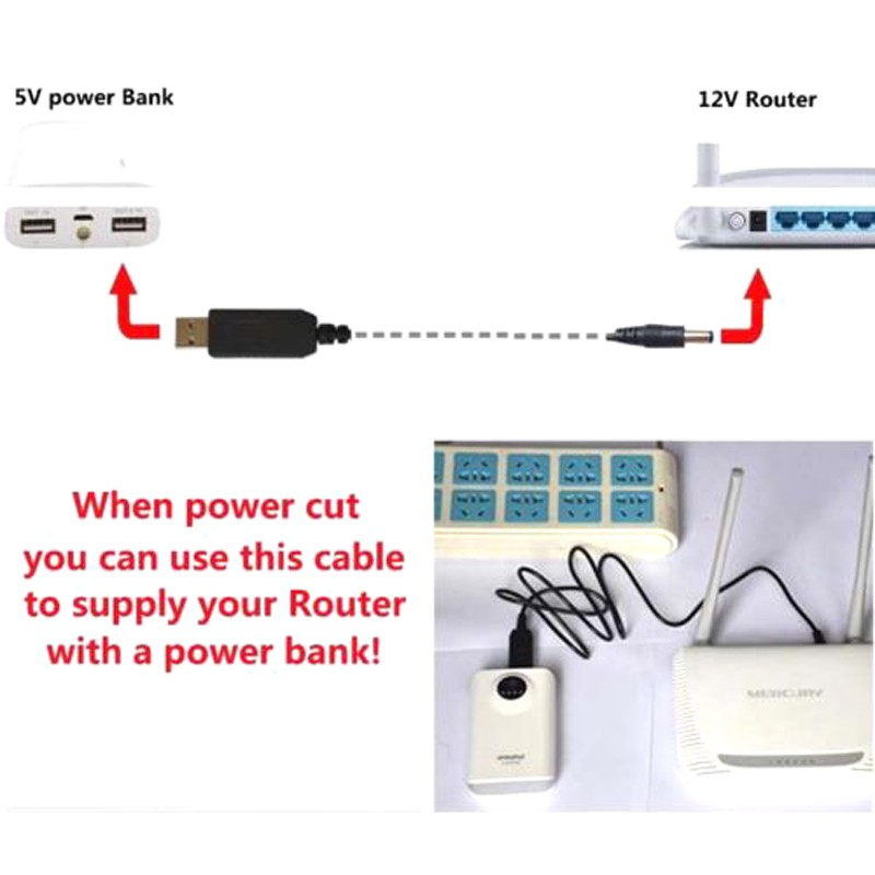 Cáp Chuyển Đổi 5V USB sang 5V đến 12V (Xài Wifi từ sạc dự phòng của điện thoại) | BigBuy360 - bigbuy360.vn