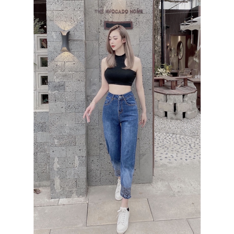 Quần baggy bò nữ loang cap cấp, quần bò jogger nữ cạp cao bo chun gấu ôm chân phong thái tính cách -3131
