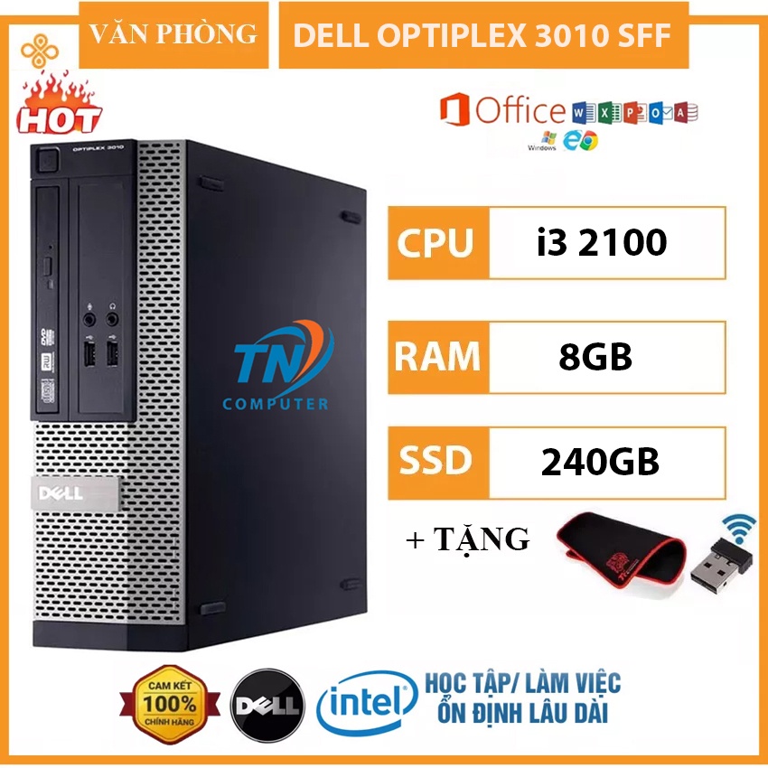 Máy tính để bàn DELL Optiplex 3010 Cấu hình core i3 2100 Ram 8GB, Ổ cứng SSD 240GB Kèm Qùa Tặng