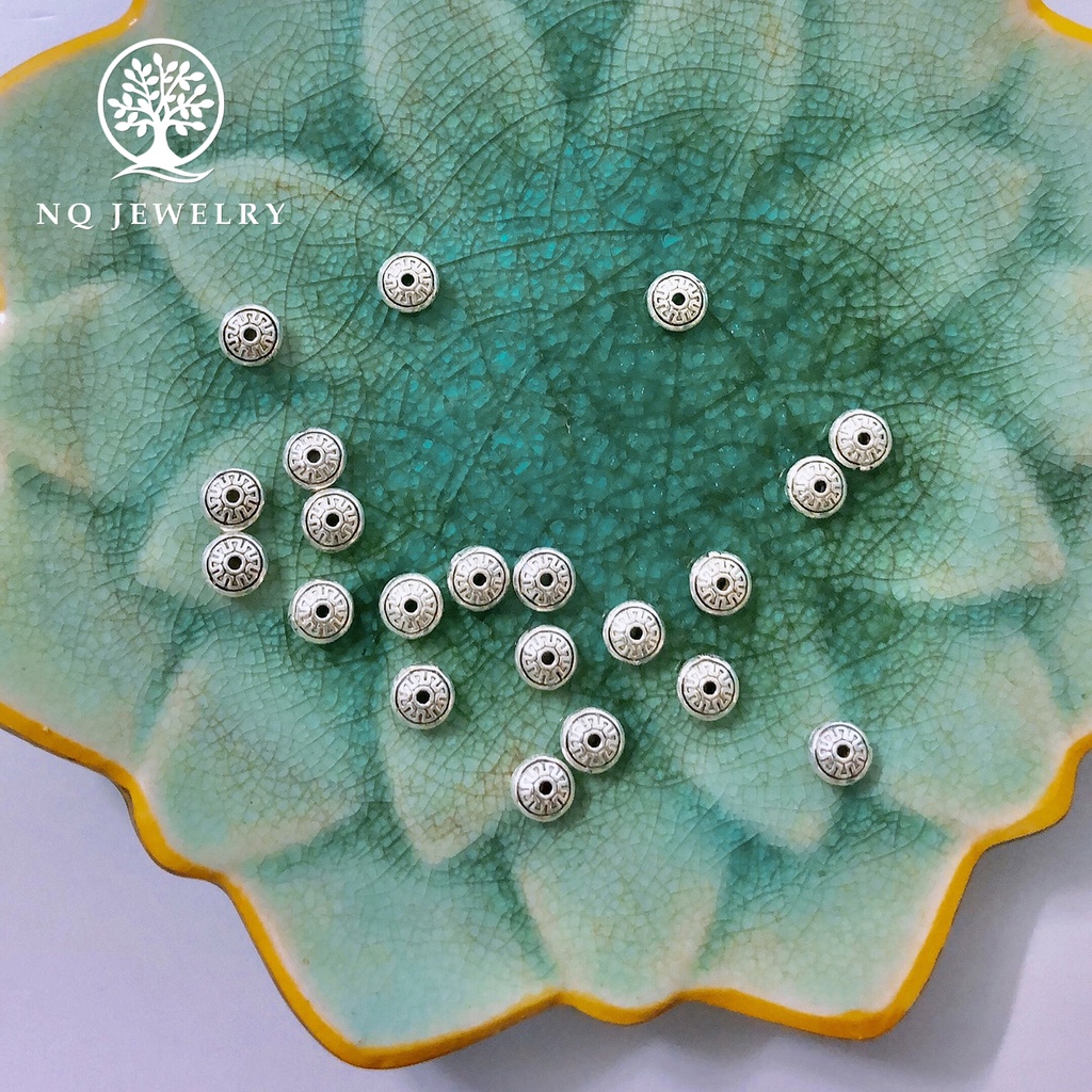 Charm bạc chặn hạt hình đĩa bay họa tiết - NQ Jewelry