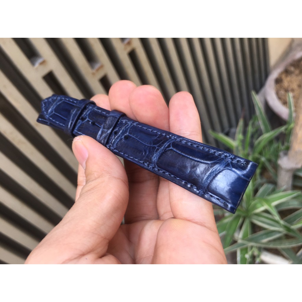 Dây Da Đồng Hồ Da Cá Sấu Nam Màu Xanh Navy Vân Đốt Tre Đủ Size