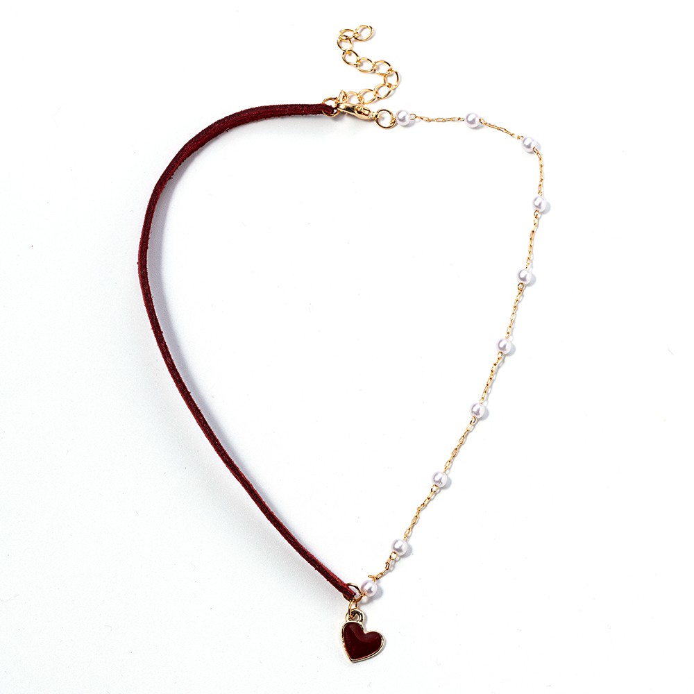 Vòng cổ choker mặt trái tim đính ngọc trai giả nhiều màu sắc 86