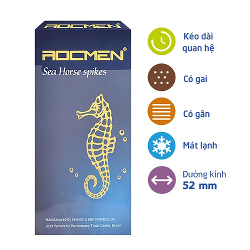 [CHÍNH HÃNG 100%] Bao Cao Su Rocmen - Sea Horse Spikes, 10 bao, BCS Gân gai, Gel bôi trơn mượt mà_Tăng khoái cảm mạnh