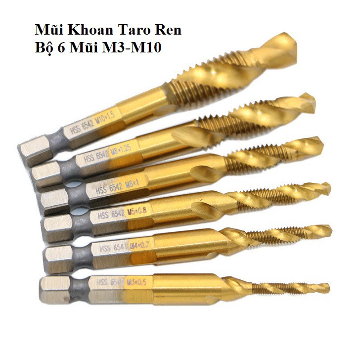 Mũi Khoan Taro Ren Mạ Titan Bộ 6 Mũi M3-M10