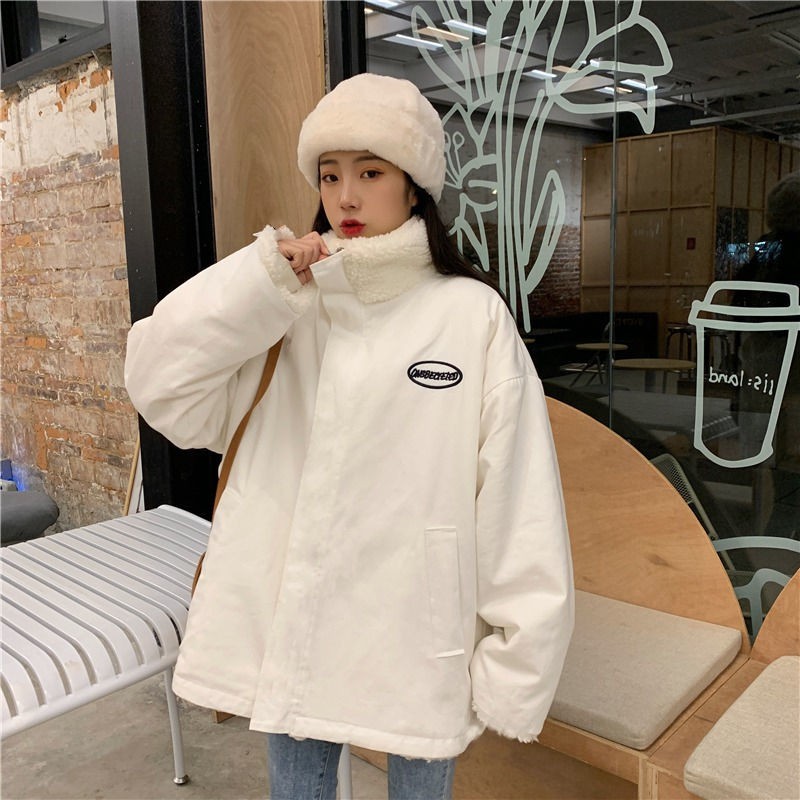 Áo Khoác Cotton Độn Lông Cừu Dáng Rộng Thời Trang Thu Đông 2020 Cho Nữ