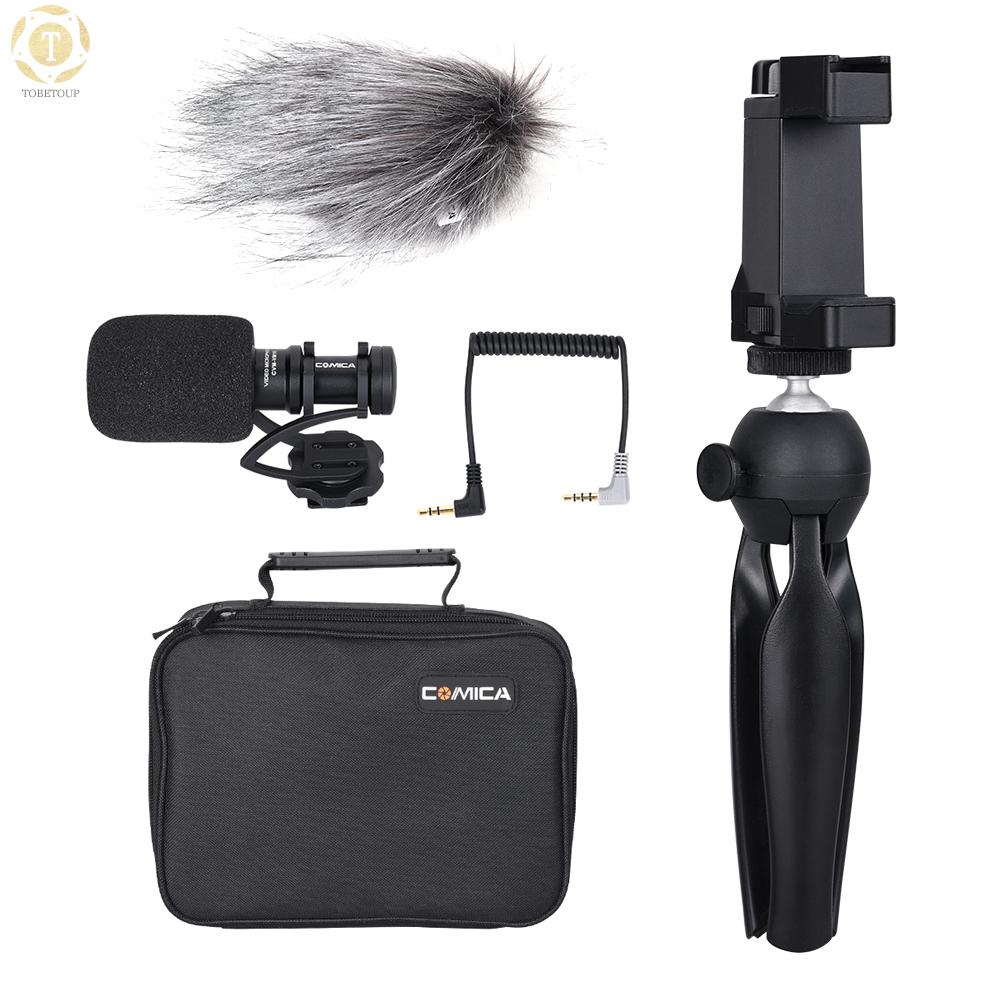 Shipped within 12 hours】 CoMica CVM-VM10-K2 Smartphone Video Rig Kit with Cardioid Directional Video Microphone Phone Holder Mini Tripod for iPhone Samsung Huawei 54-95mm Width Smartphones Microphone [TO]