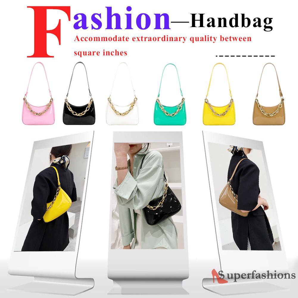 【Hot Sale】Fashion Women PU Pure Color Underarm Bag Thick Chain Small Hobos Handbags