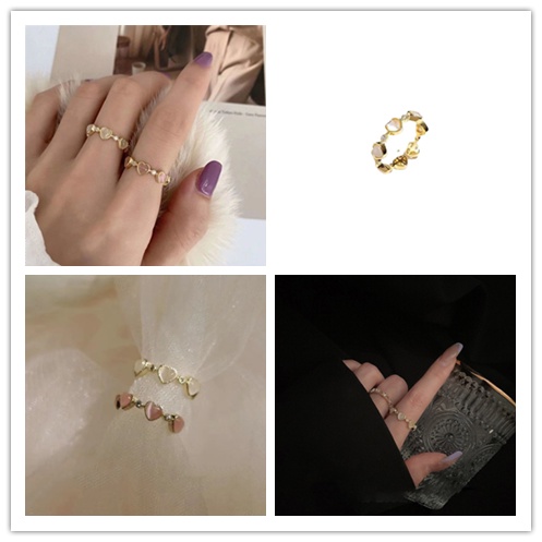 Nhẫn Hở Đính Đá Opal Hình Trái Tim Thời Trang Hàn Quốc Cho Nữ