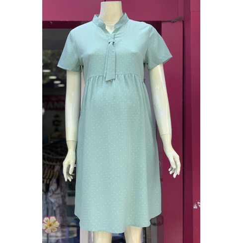 [HANNA] Đầm bầu công sở vải mát mùa hè không nhăn co dãn nhẹ thấm mồ hôi tốt free size 40-70kg dài tới gối có 2 túi bên