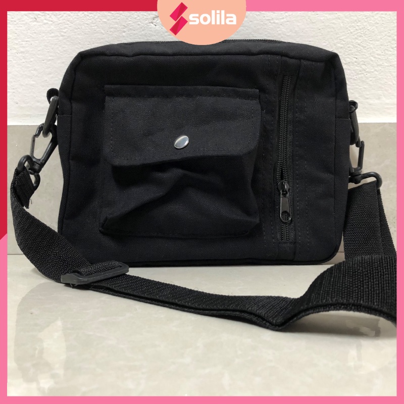 Túi đeo chéo nam nữ vải canvas mini bag nhỏ gọn khóa kéo dọc nhiều ngăn đựng đồ phong cách Hàn quốc - Solila.vn