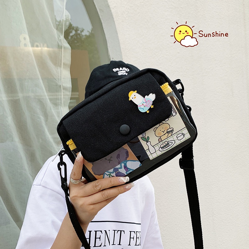 Túi đeo chéo vải canvas mềm hình vuông nhỏ xinh thời trang cho nữ