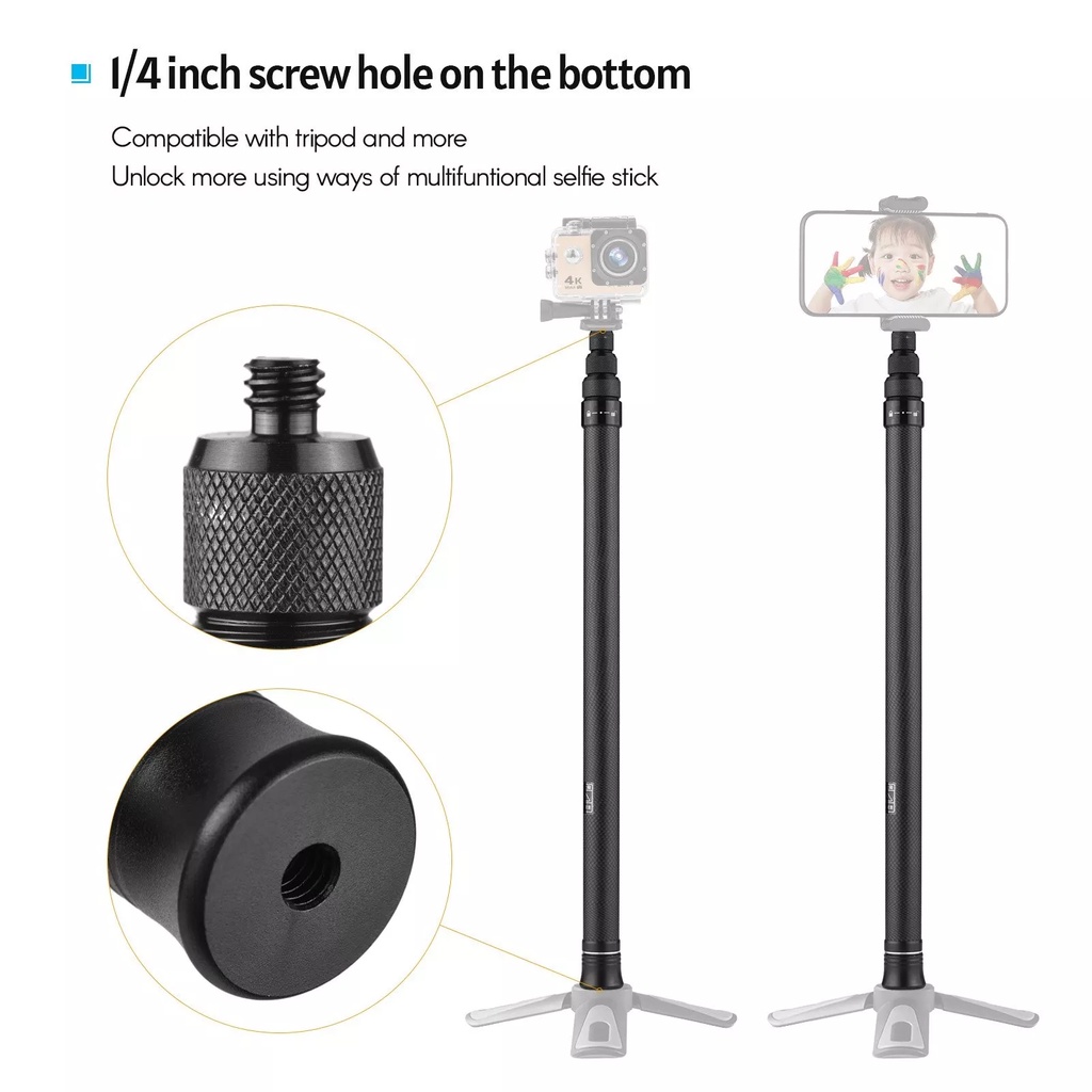 Gậy Tự Sướng Sợi carbon 1.5m / 3m Kèm Gậy Tự Sướng 1 / 4 inch Chuyên Dụng Cho insta360 x3 / go 3 / one x2 / gopro / one r / rs / dji osmo action 4 3