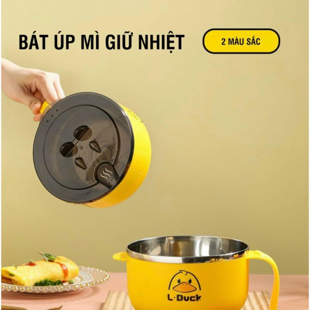 [HÀNG XỊN] Ca ăn mì có nắp đậy thông minh hỗ trợ giữ nhiệt Vịt vàng ca mì 15cm dung tích 1300ml cao cấp