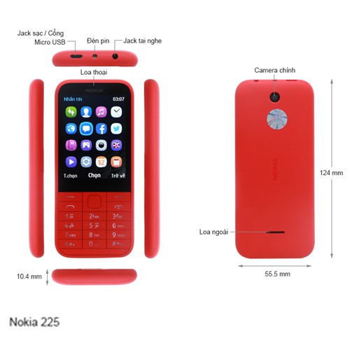 Điện thoại Nokia 225 2 sim chính hãng - hỗ trợ bảo hành toàn quốc - tặng kèm phụ kiện