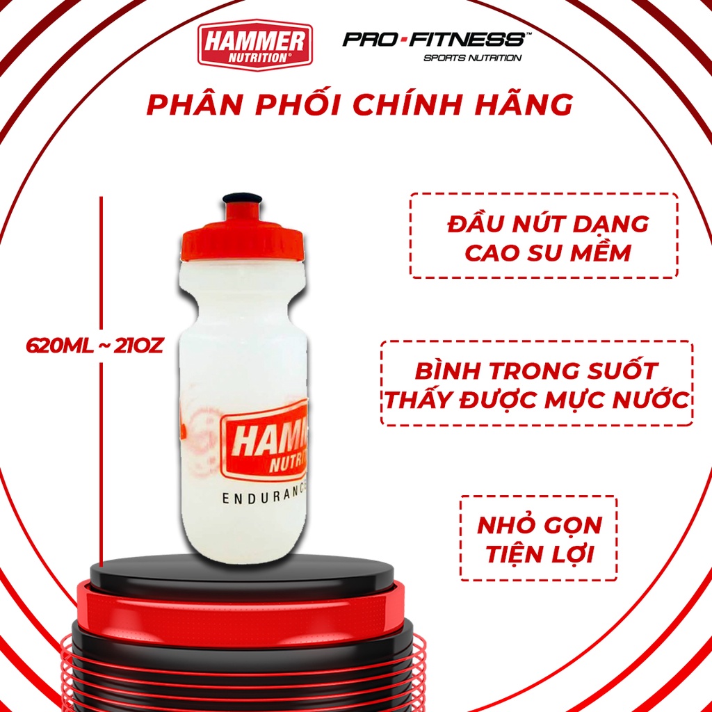 Bình nước thể thao Hammer Nutrition 21oz - Chai trong suốt đầu cao su mềm mại (Bình 620ml)