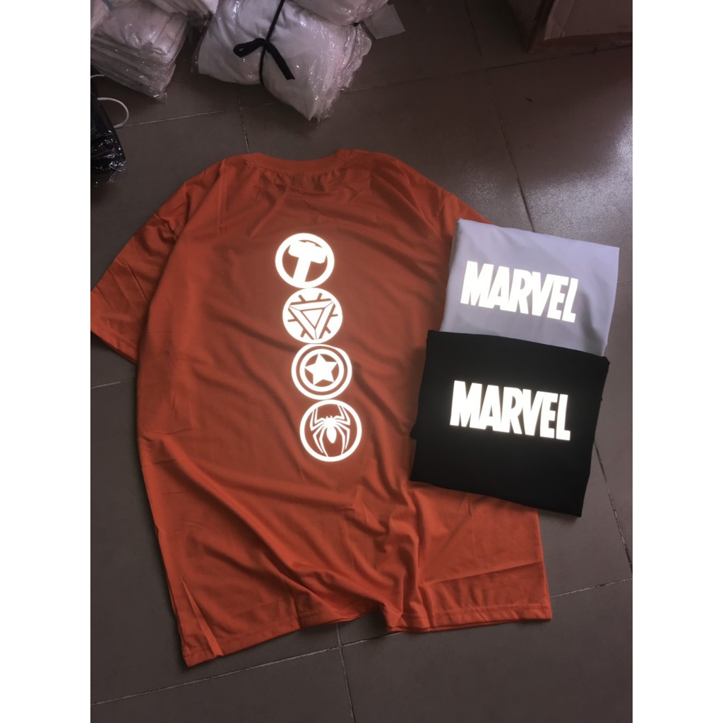 Áo Thun Phản Quang Marvel 4 Logo Cotton 75%,Form Rộng Unisex, Nam Nữ Đẹp Ken T-Shirt.