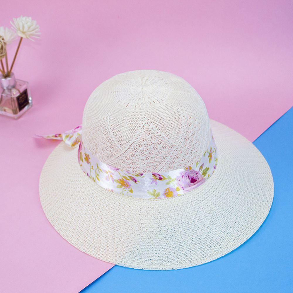 QQMALL Nón Tai Bèo Rộng Vành Phối Ruy Băng Thoáng Khí Chống Tia UV Dành Cho Nữ