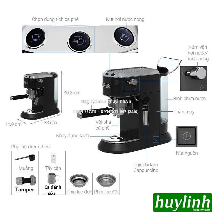 [Mã ELHAMS5 giảm 6% đơn 300K] Máy pha cà phê Espresso Delonghi EC785 (GY - BG - AZ)