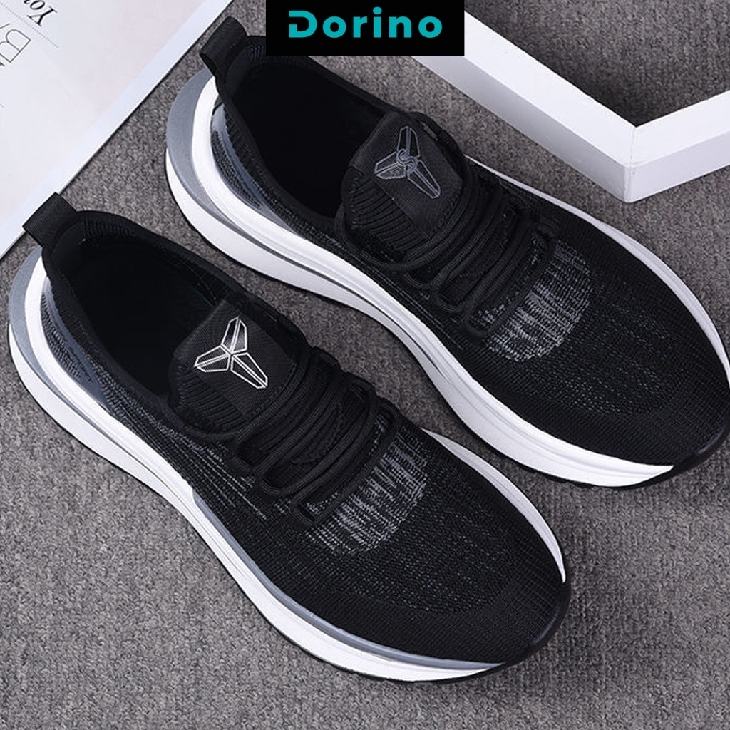 Giày sneaker nam độn đế cổ thấp cao cấp màu đen vải lưới cực thoáng khí size 39 đến 43 DORINO MS45