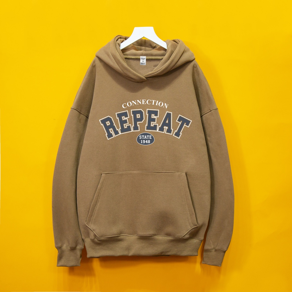 Áo nỉ Hoodie REPEAT 1948 Hogoto shop, áo nỉ bông cotton unisex nam nữ form rộng oversize chất liệu Cotton