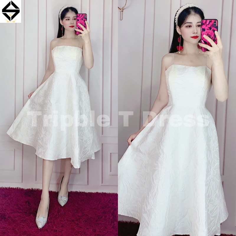 Đầm xoè gấm 2 dây sang trọng dễ mặc TRIPBLE T DRESS - size M/L - MS245V