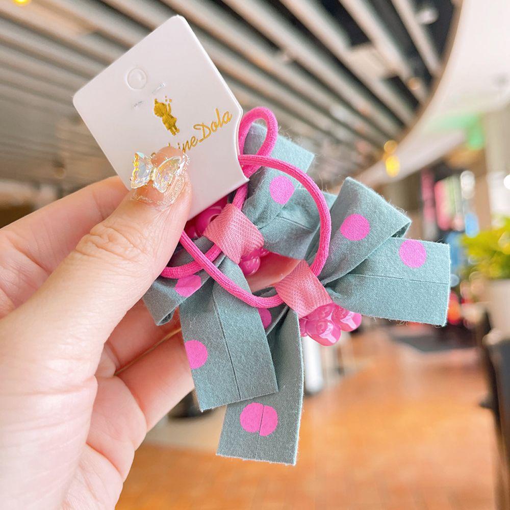 Dây Cột Tóc Tai Thỏ Họa Tiết Chấm Bi / Gấu 3D Dễ Thương Cho Bé Gái