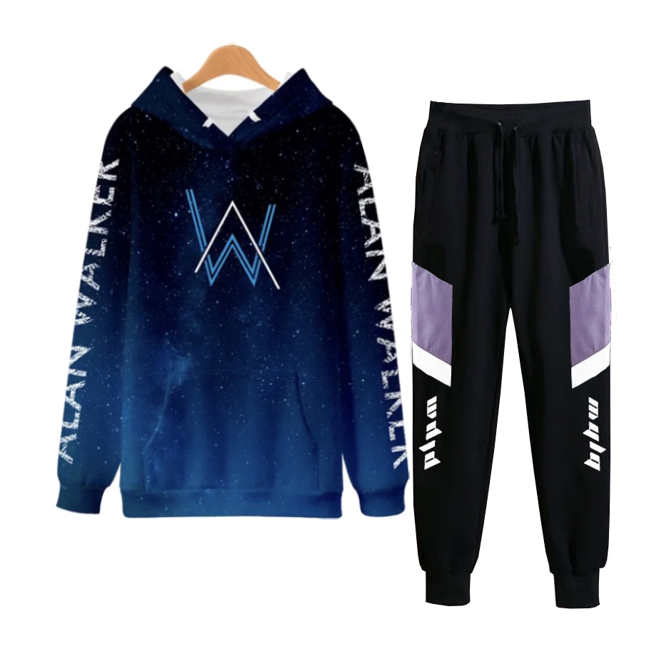 Set Bộ 2 Món Quần Dài + Áo Hoodie Nón Nam Nữ Unisex Chất Vải Nỉ CB2_MQU076THDEF6_WAH096NI (Dọc Tím Mula + In 3D W)