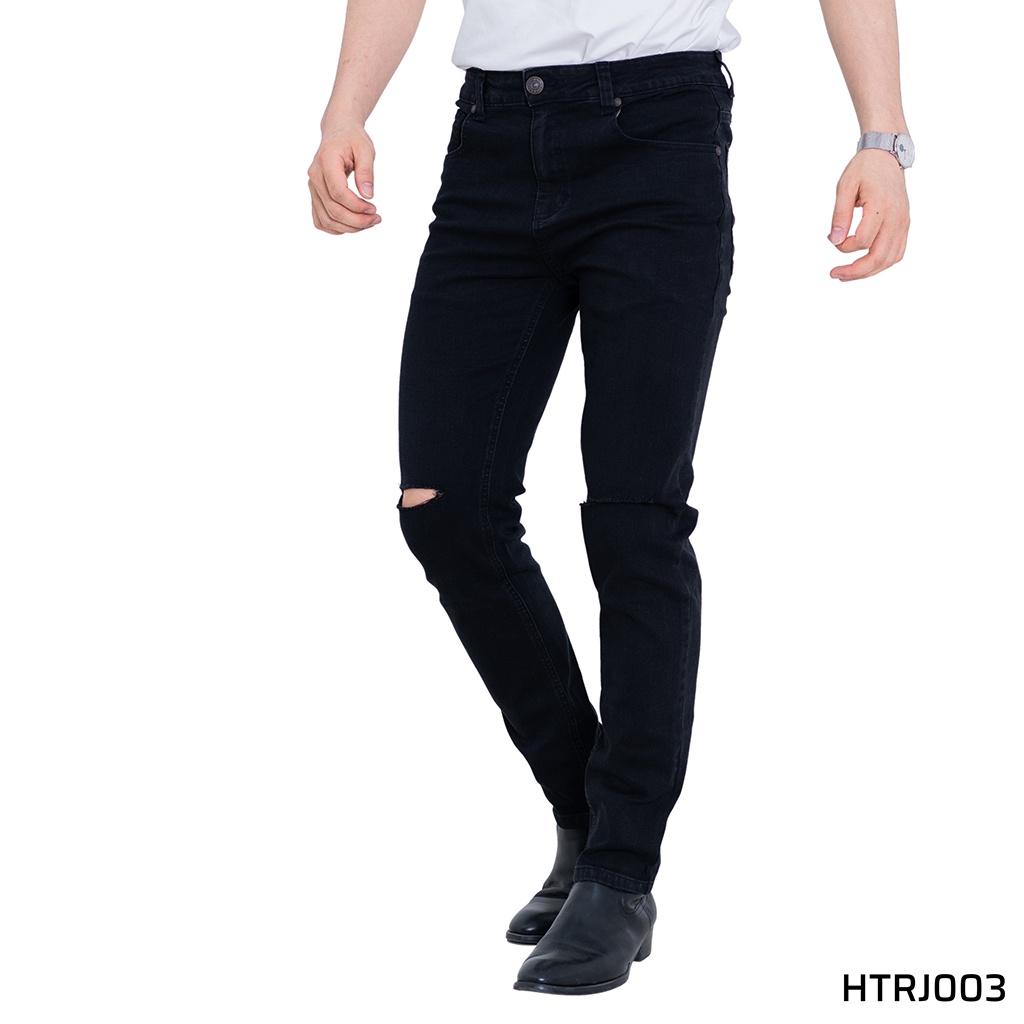 Quần jean nam đen trơn rách H90 chất bò cotton co giãn thoải mái không phai màu HTRJ002 | BigBuy360 - bigbuy360.vn