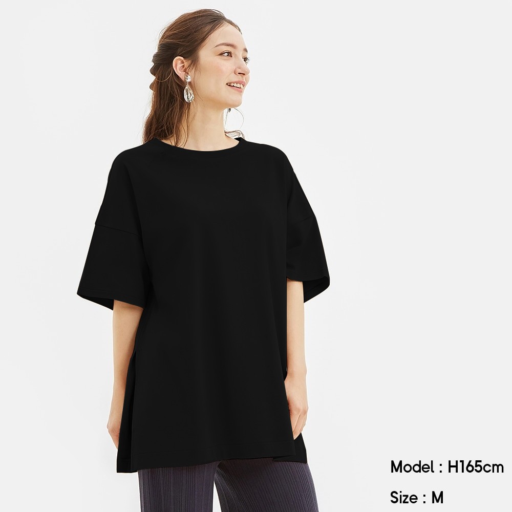 Áo Thun Unisex GU Oversize Xẻ Tà Màu Đen Chính Hãng 100% - GU Shop