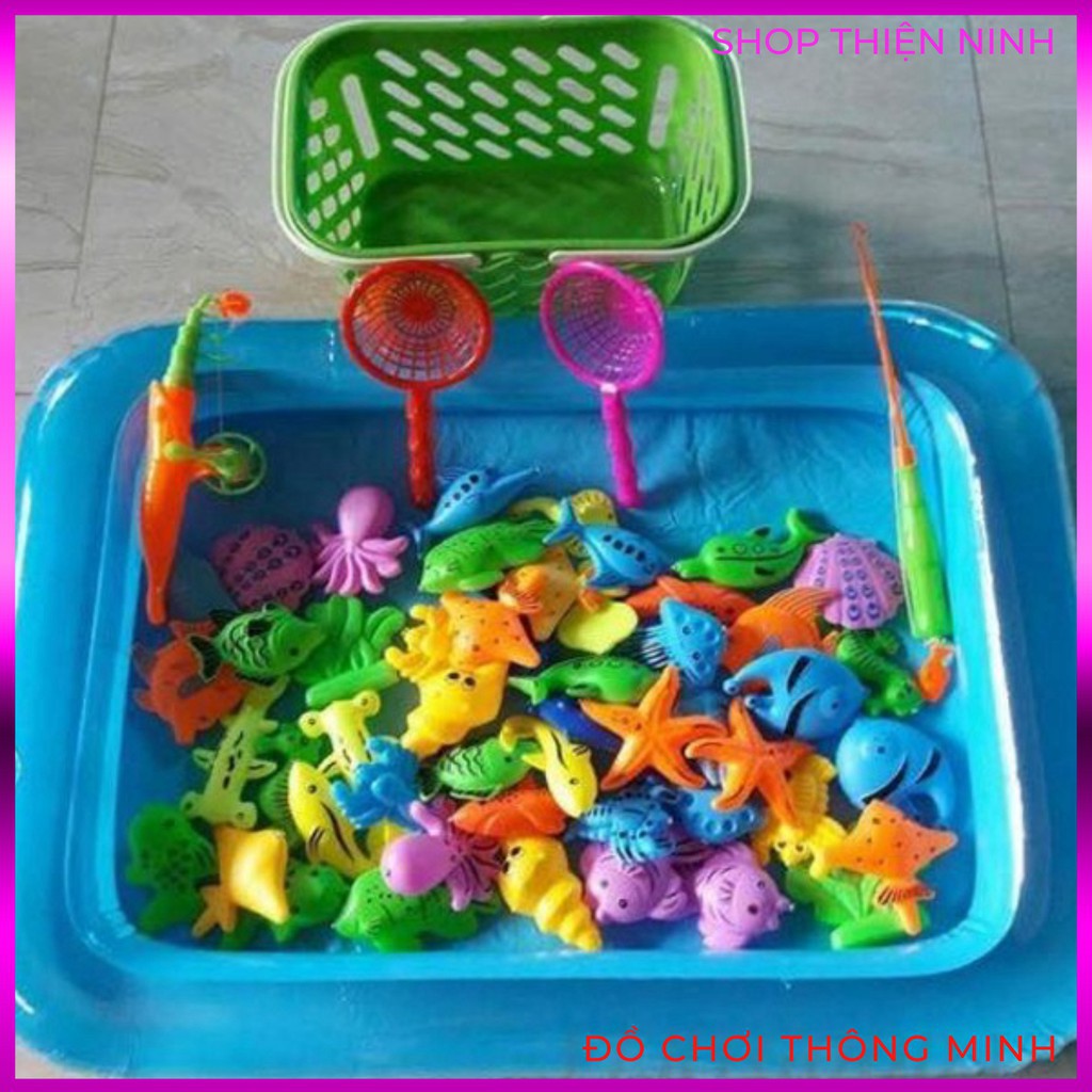Đồ chơi Câu cá cho bé nam châm Bể phao nước cỡ Lớn 40*55cm Đủ bộ gồm Bể hơi+Cần câu+Bơm+Cá gắn nam châm
