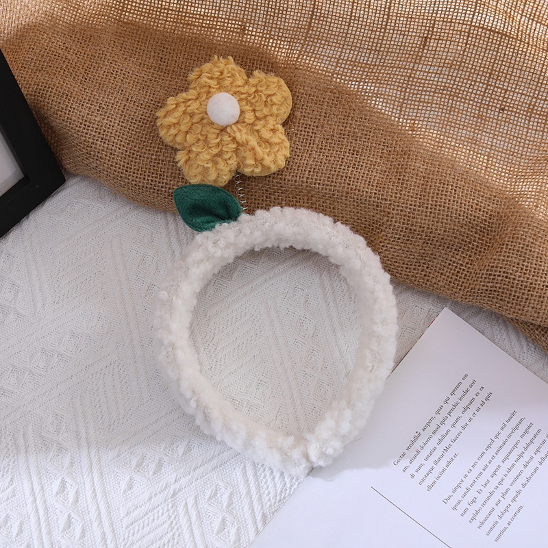 Băng Đô Cài Tóc Bọc Nhung Lông Cừu Đính Hoa Nhỏ Dễ Thương Phong Cách Hàn Quốc Dùng Rửa Mặt Trang Điểm