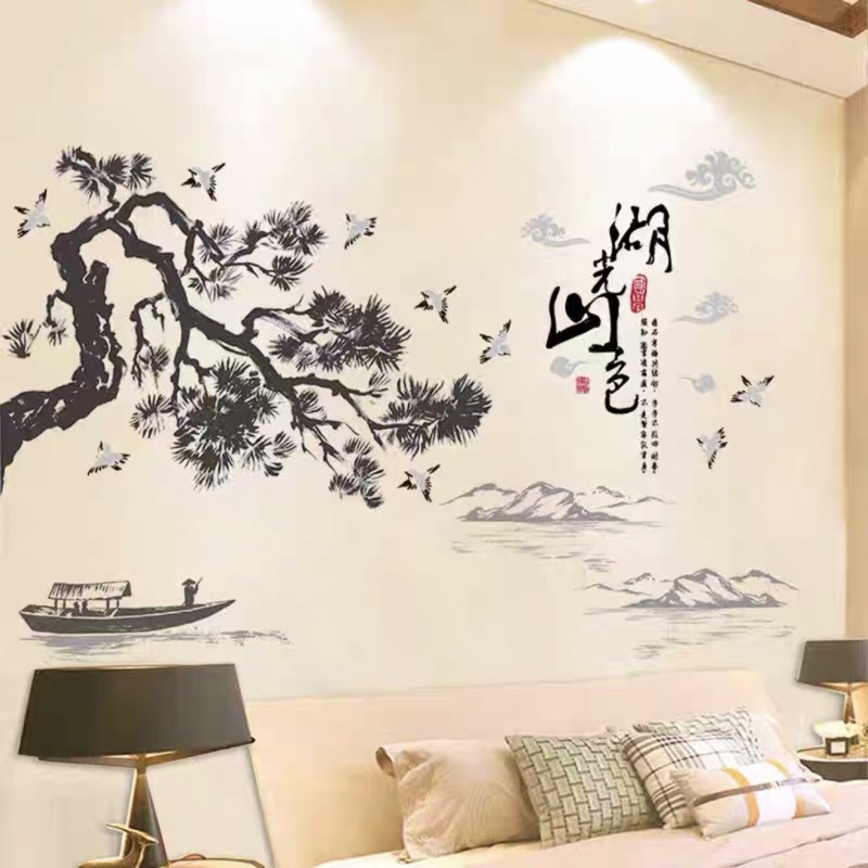 Decal dán tường cành tùng trang trí phòng khách