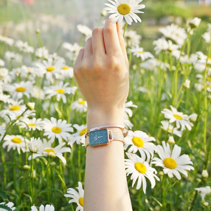 Combo Đồng Hồ Nữ Daniel Wellington Quadro Pressed Melrose Green & Vòng Tay Classic Cuff V1 DW Chính Hãng - OtisWatch