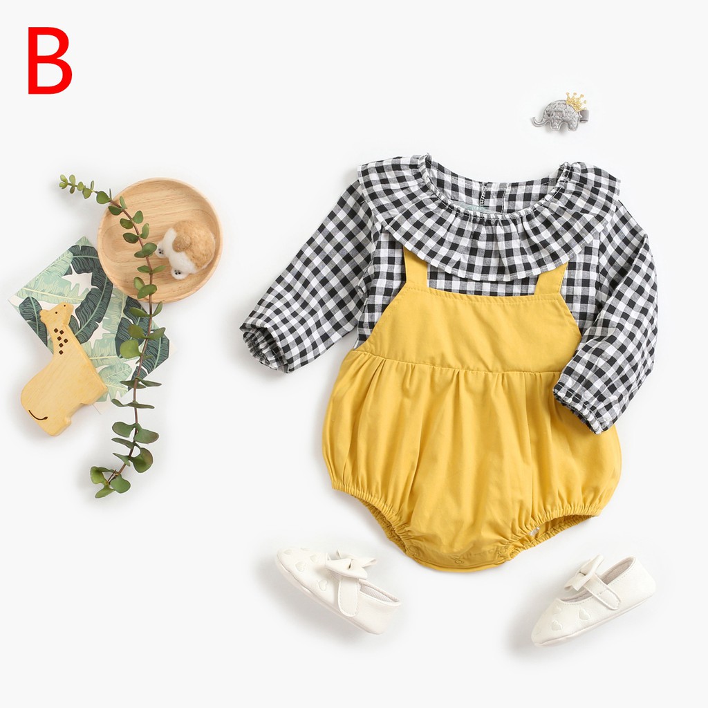 Áo Liền Quần Họa Tiết Caro Cho Bé Gái Sơ Sinh