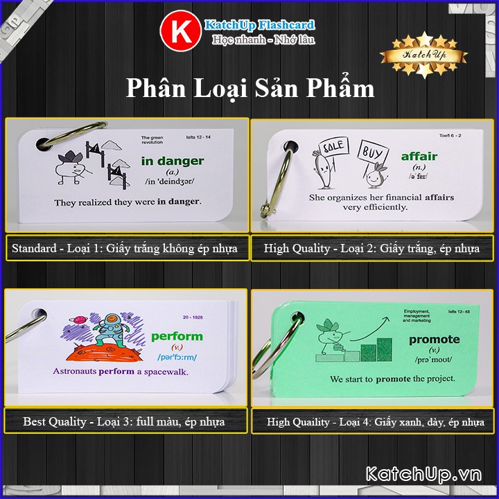 COMBO trọn bộ KatchUp Flashcard 3000 từ tiếng Anh – 3 loại giấy